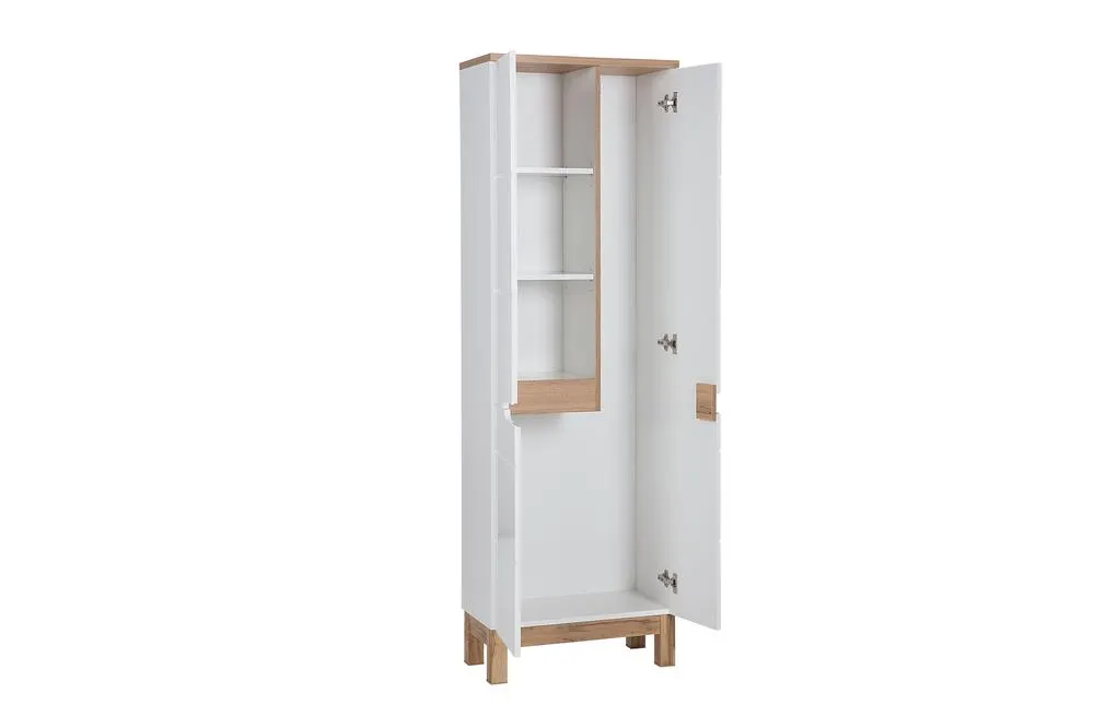 Wysoka szafka z miejscem na mopa BALI biała, efekt drewna 187x60x33cm - BALI_WHITE_900_FSC