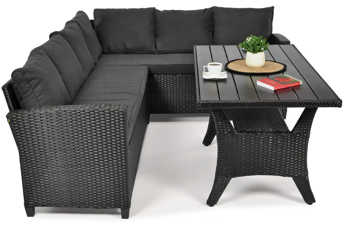 Narożnik ogrodowy wypoczynkowy SZTOKHOLM ze stołem technorattan czarny - FE5906480909794