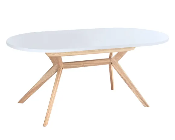 Owalny stół rozkładany BIJU 90x170-220cm biały jesion