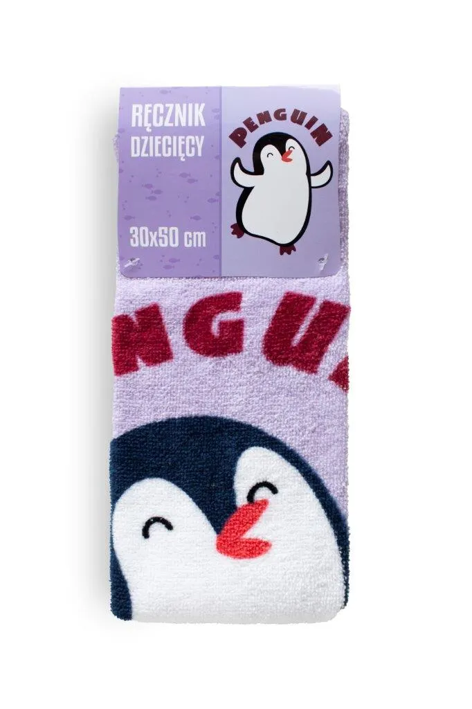 Ręcznik dla dziecka ZWIERZAKI 018 PINGWINEK 30x50 gramatura 350 fioletowy - FARO_29714