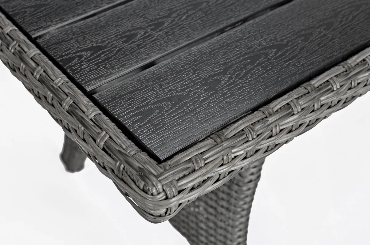 Zestaw ogrodowy z technorattanu SZTOKHOLM PLUS narożnik 180x235 cm + stół 74x144 cm + 2 pufy - grafitowy - FE5906480910592