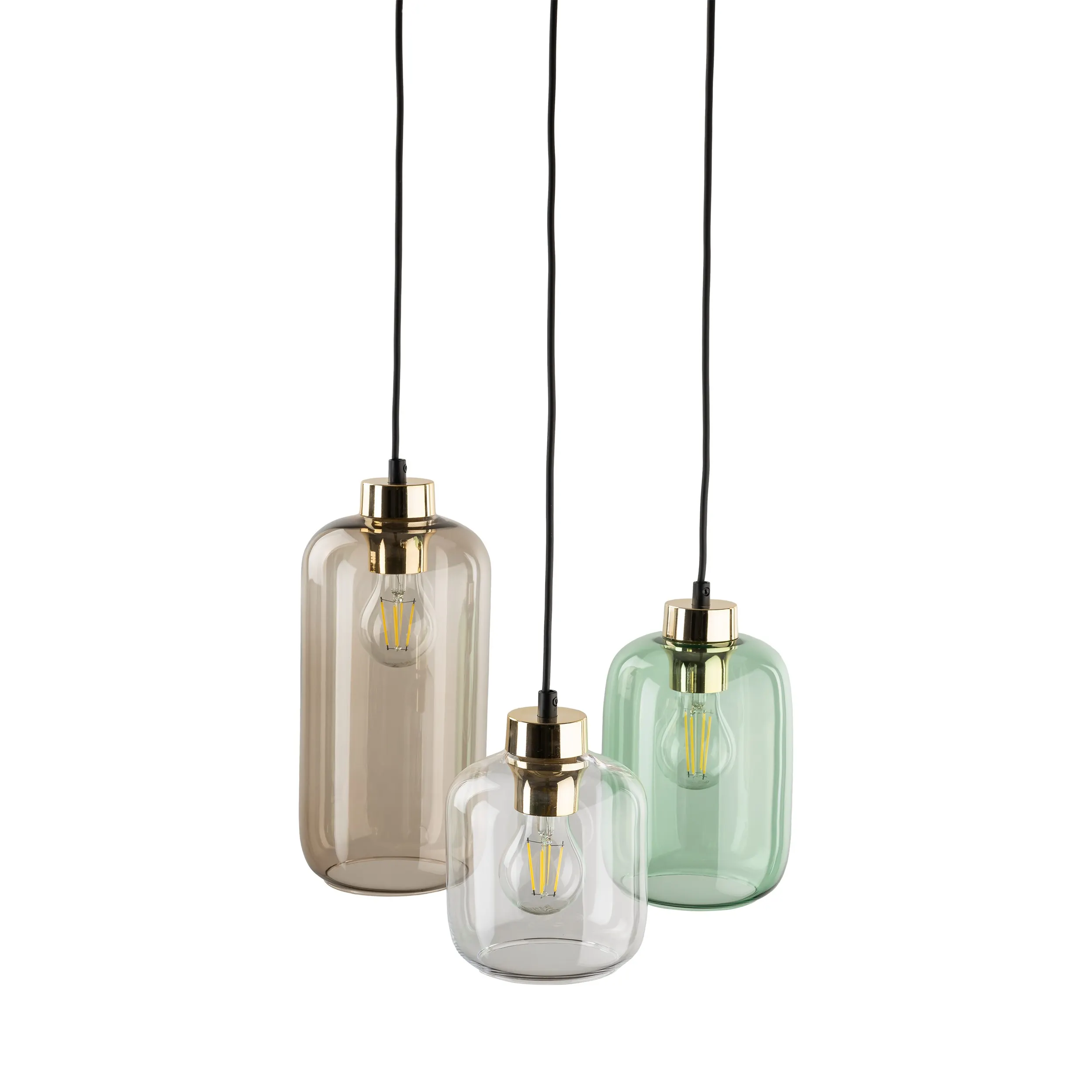 Lampa wisząca MARCO czarna z różnokolorowymi brązowy zielony transparentny kloszami w różnych rozmiarach 100x37cm - TK_3325