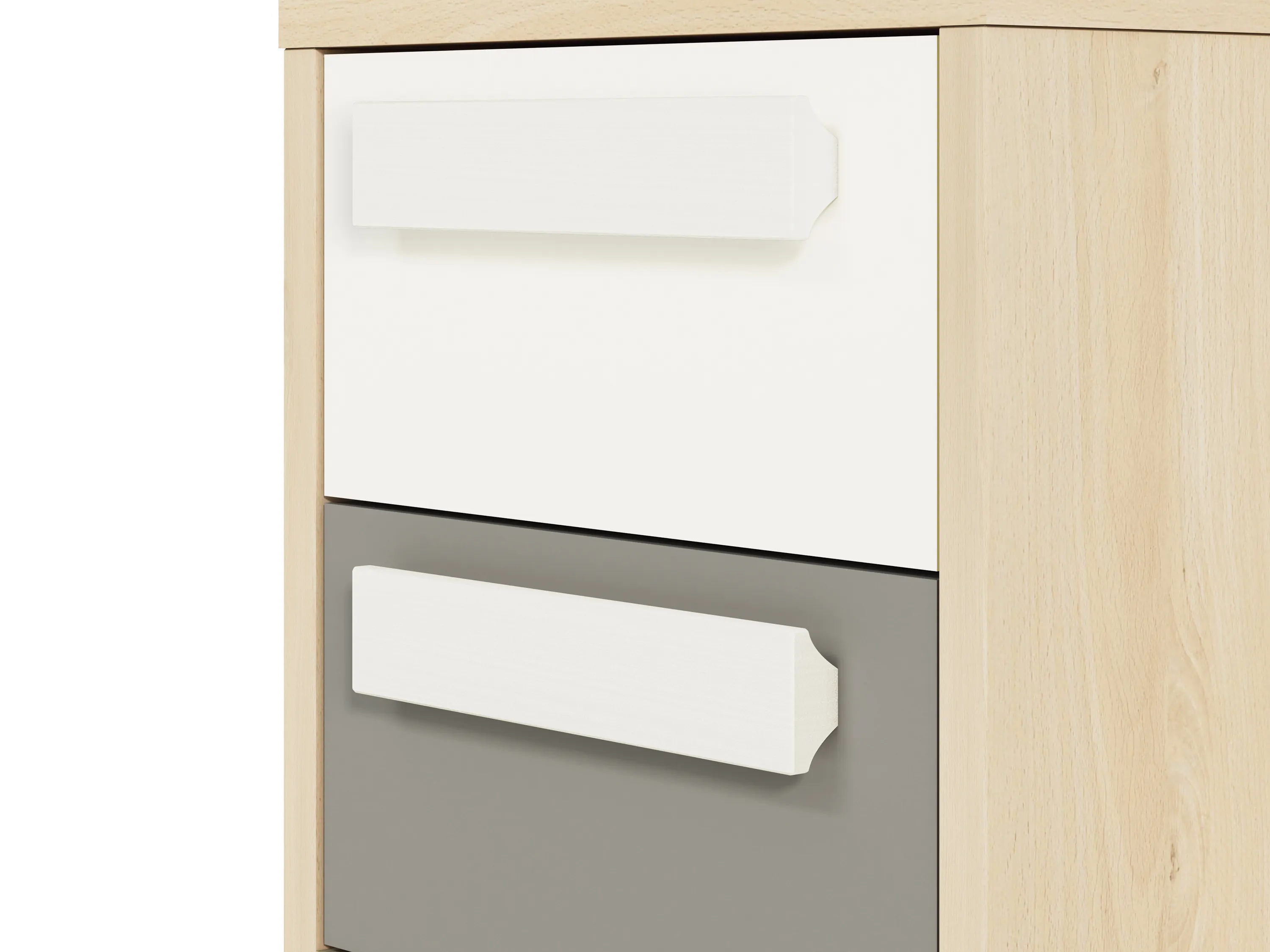 Szafka nocna z 2 szufladami DROP 13 młodzieżowa buk fjord, biały, szary - 1DROP1301-001