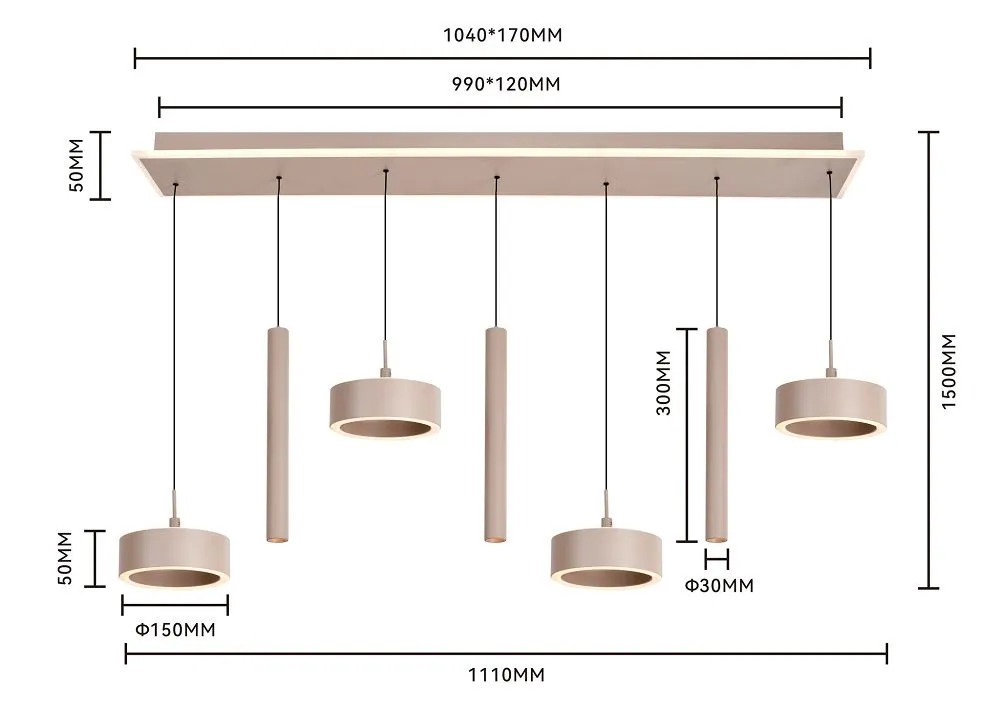 Lampa wisząca, zestaw zawieszeń, metalowa konstrukcja, biały/beżowy kolor, średnica Ø30mm/Ø150mm