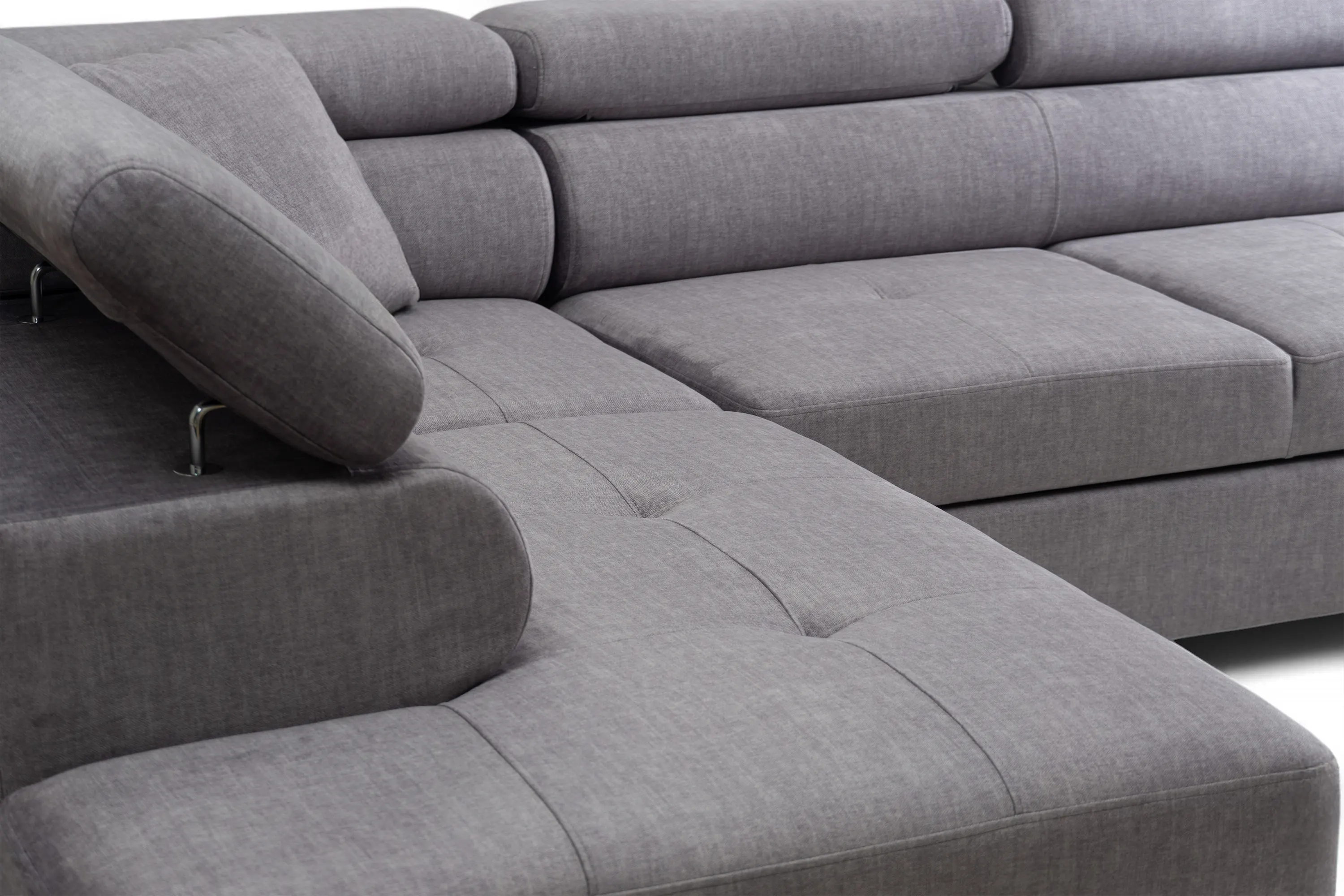 Narożnik lewostronny ANNABELLE L regulowane zagłówki nogi czarne tkanina Vogue 14 szary - B_165778