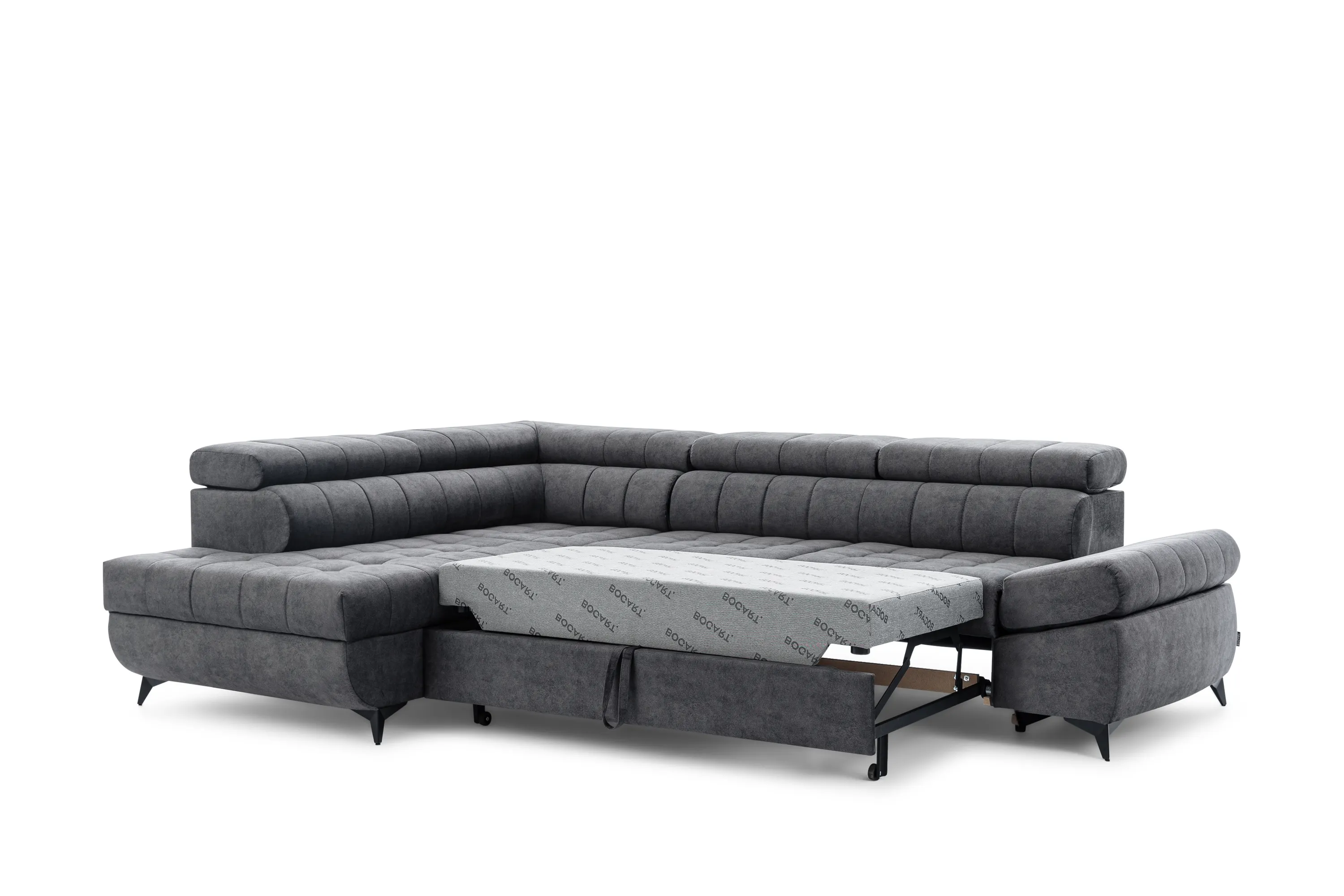 Narożnik rozkładany lewostronny VALORIS (Zetta 305) 280x200 cm regulowane zagłówki i podłokietniki grafitowy - B_162430