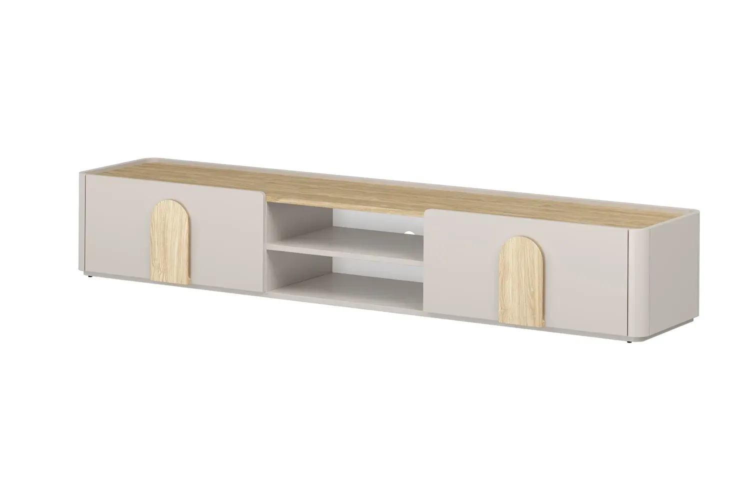 Szafka RTV z klapą i szufladą AMILIO 220 - cashmere dąb olejowany uchwyty dąb jasny
