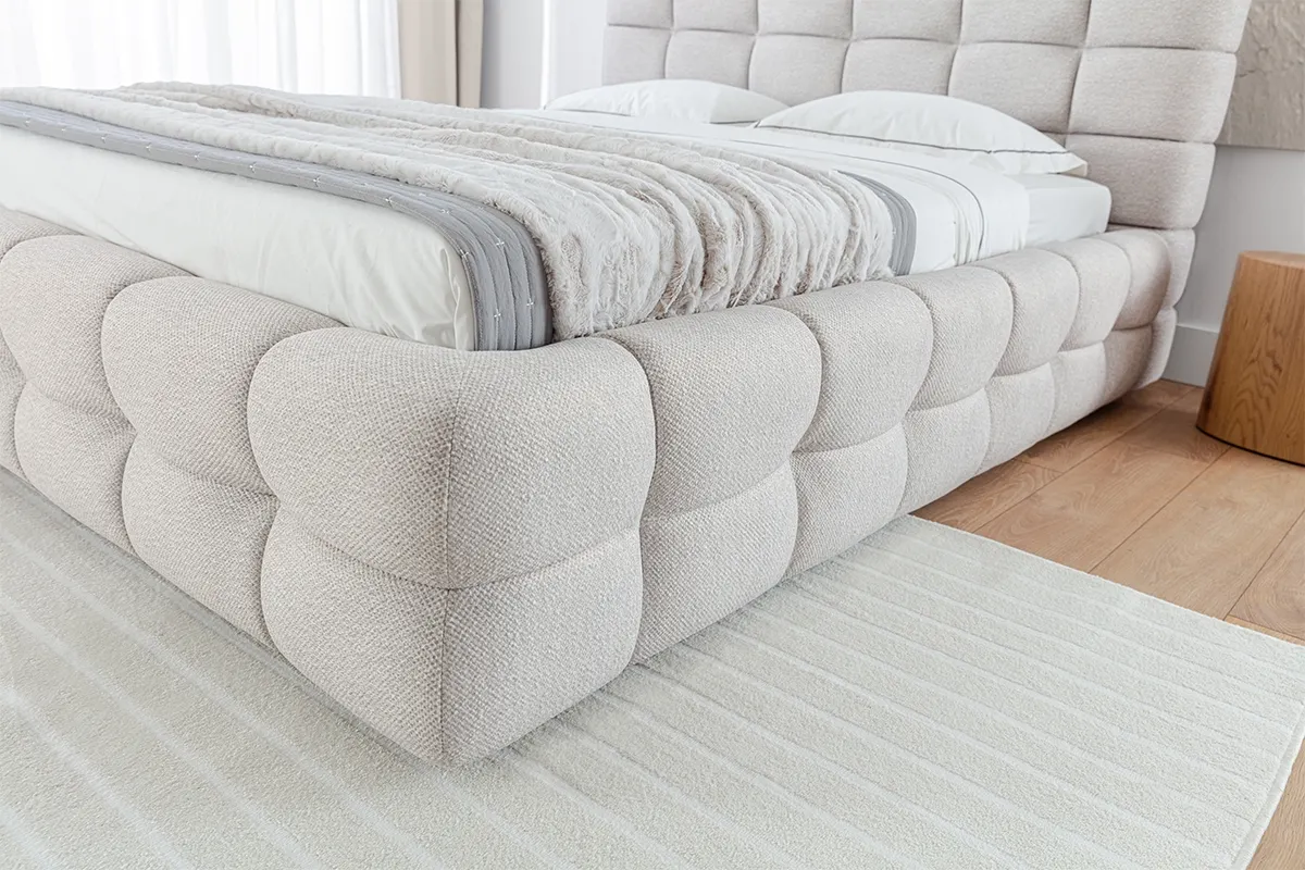 Łóżko bez pojemnika MAGNELIO tapicerowane 160x200 tkanina Raven 22 kremowe - B_166595