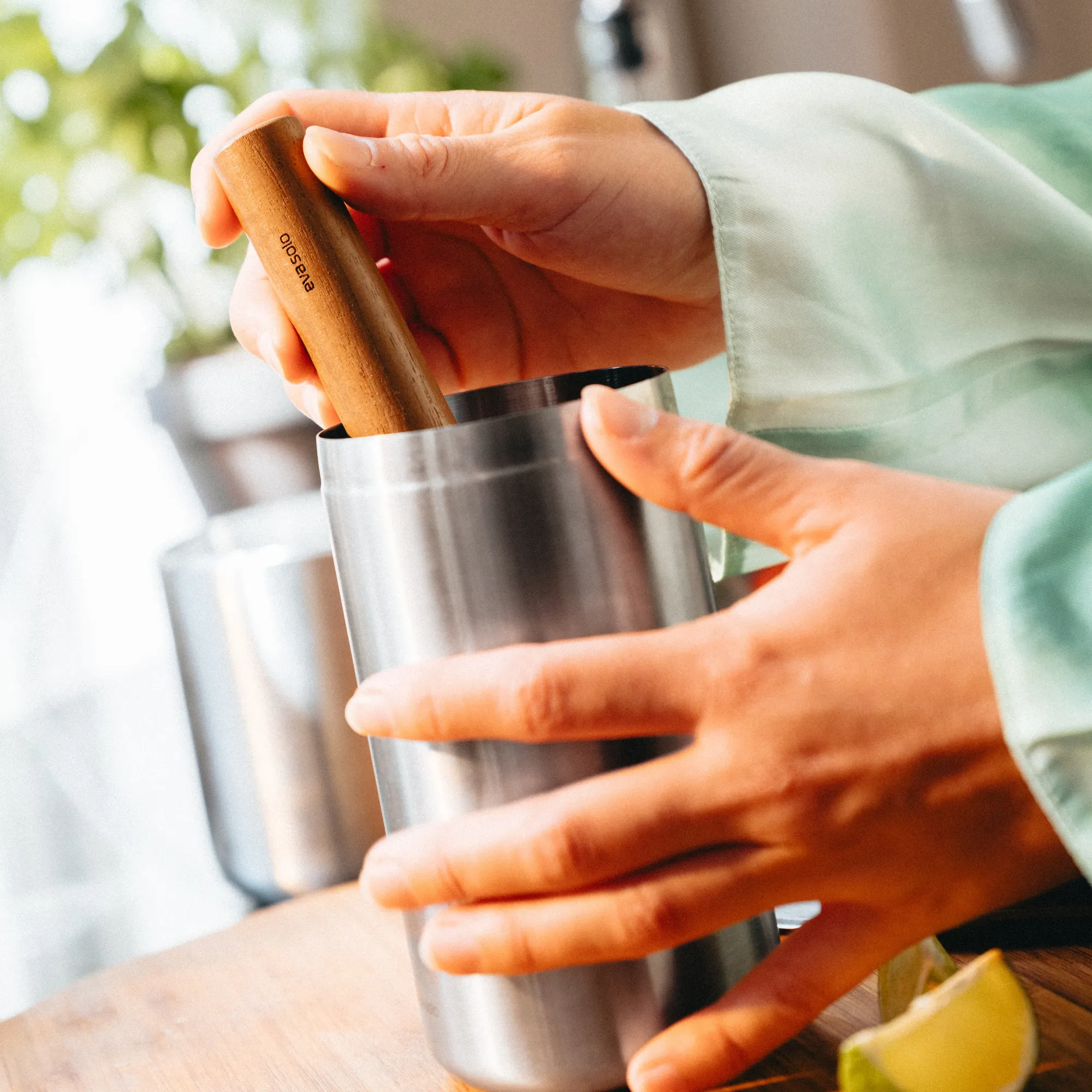 mortar, mortier, mieszadło, stielowy, stainless steel