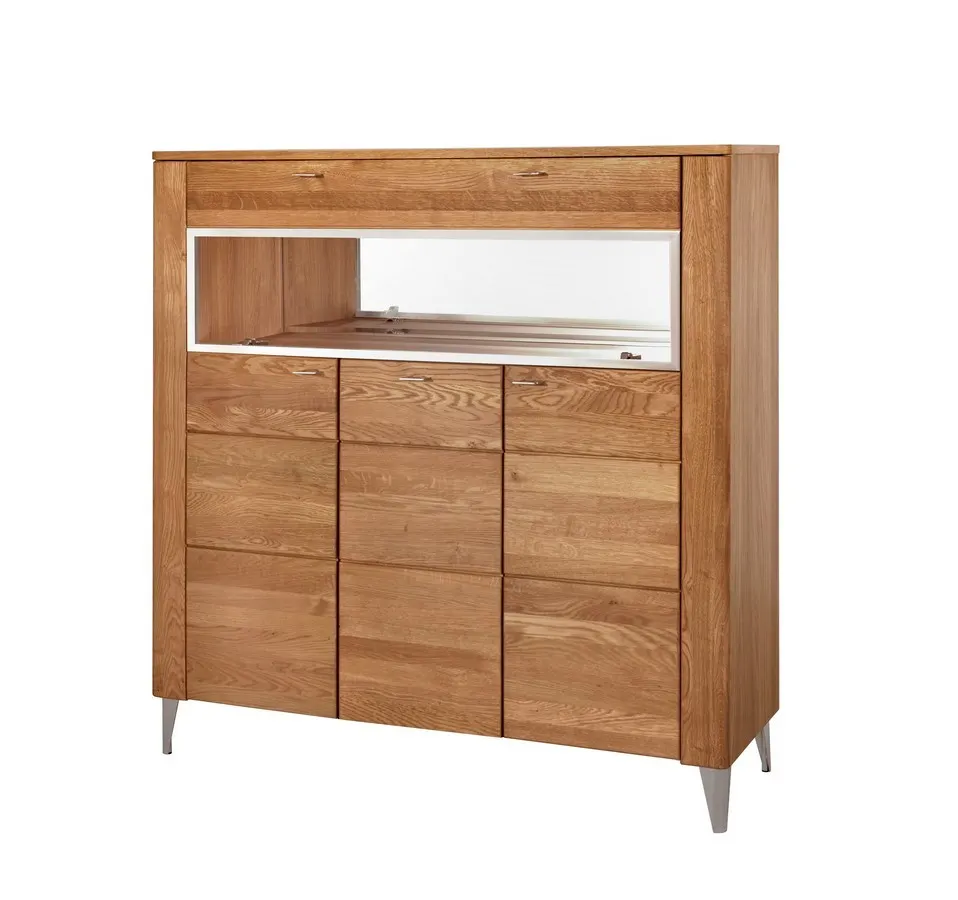 Witryna 3-drzwiowa LATINA 48 drewniana z barkiem i lustrem wewnątrz - dąb miodowy 134x126x42cm