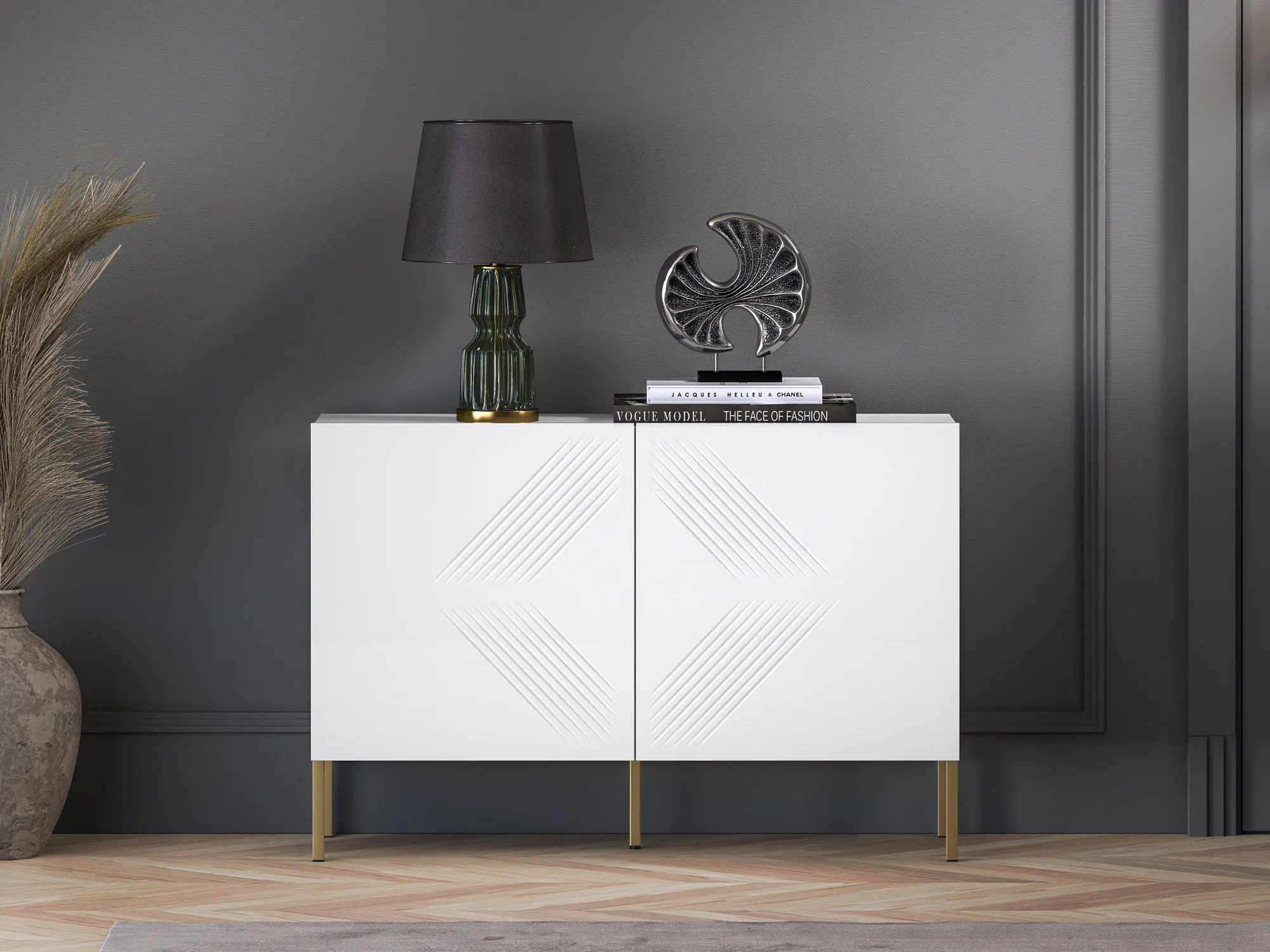 Komoda 2-drzwiowa CLEARING 03 biały alpejski, noga-złoty - 1CLEA03-001-04