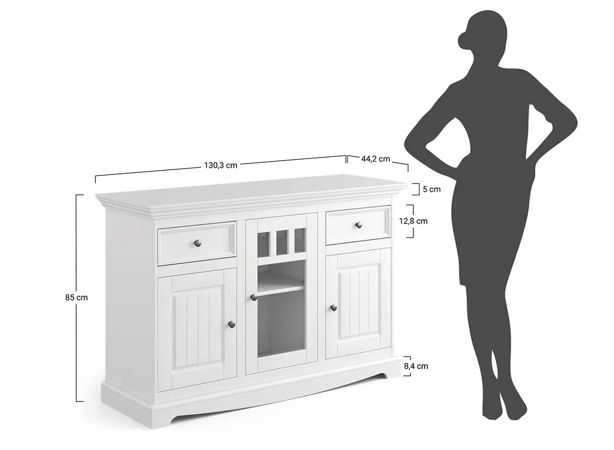 Komoda z przeszkleniem BELLUNO ELEGANTE 3-drzwiowa z 2 szufladami biała, orzechowy - PL001B/O