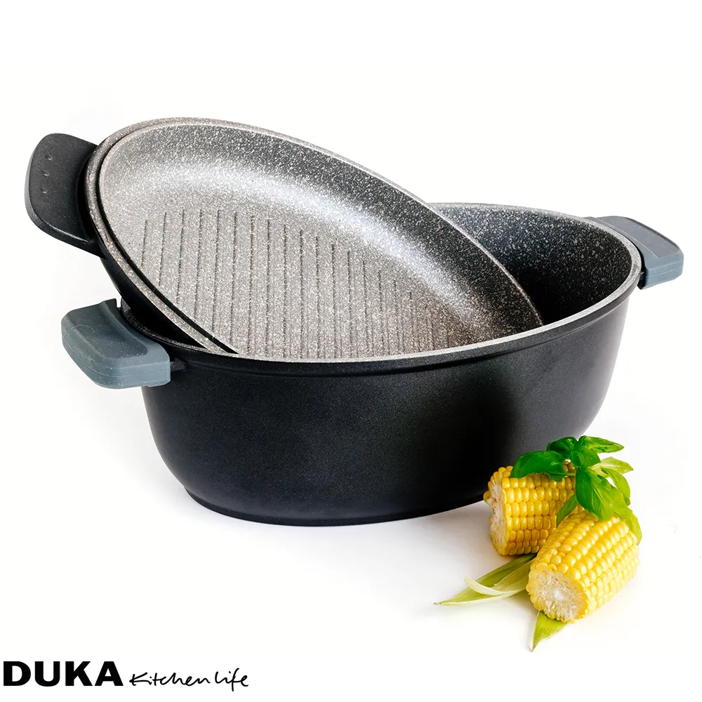 image naczynie żaroodporne, garnek do gotowania, pokrywa non-stick, grill miejac, czarny kolor