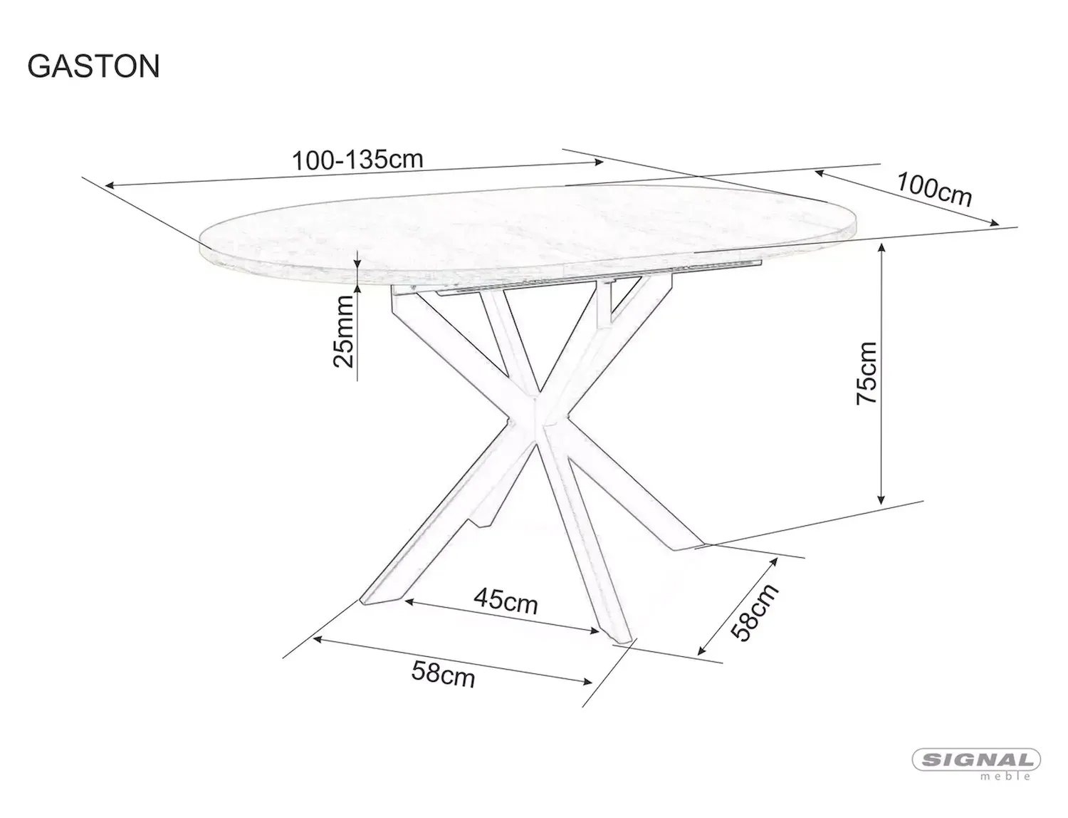 Stół okrągły rozkładany GASTON FI 100 (135) biały efekt marmuru stelaż czarny - GASTONBMAC100