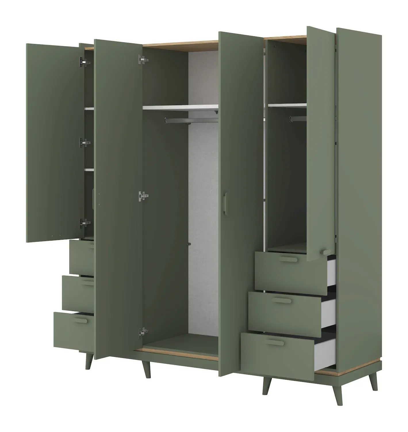 Szafa 4-drzwiowa z 6 szufladami SCANDI 20 zielony-dąb olejowany - 24GDOH20