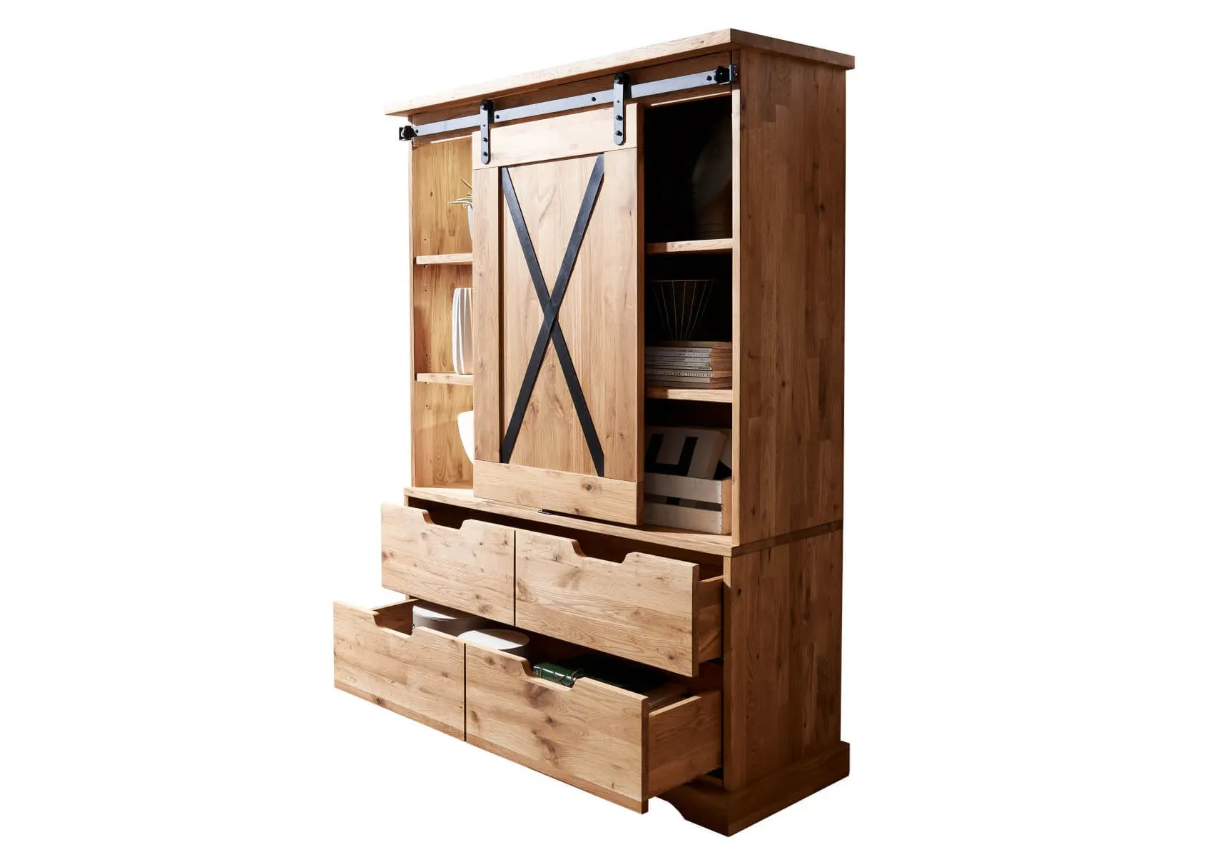 Witryna dębowa TIDY 102x152 z 4 szufladami, dąb olejowany - GK_1034240101