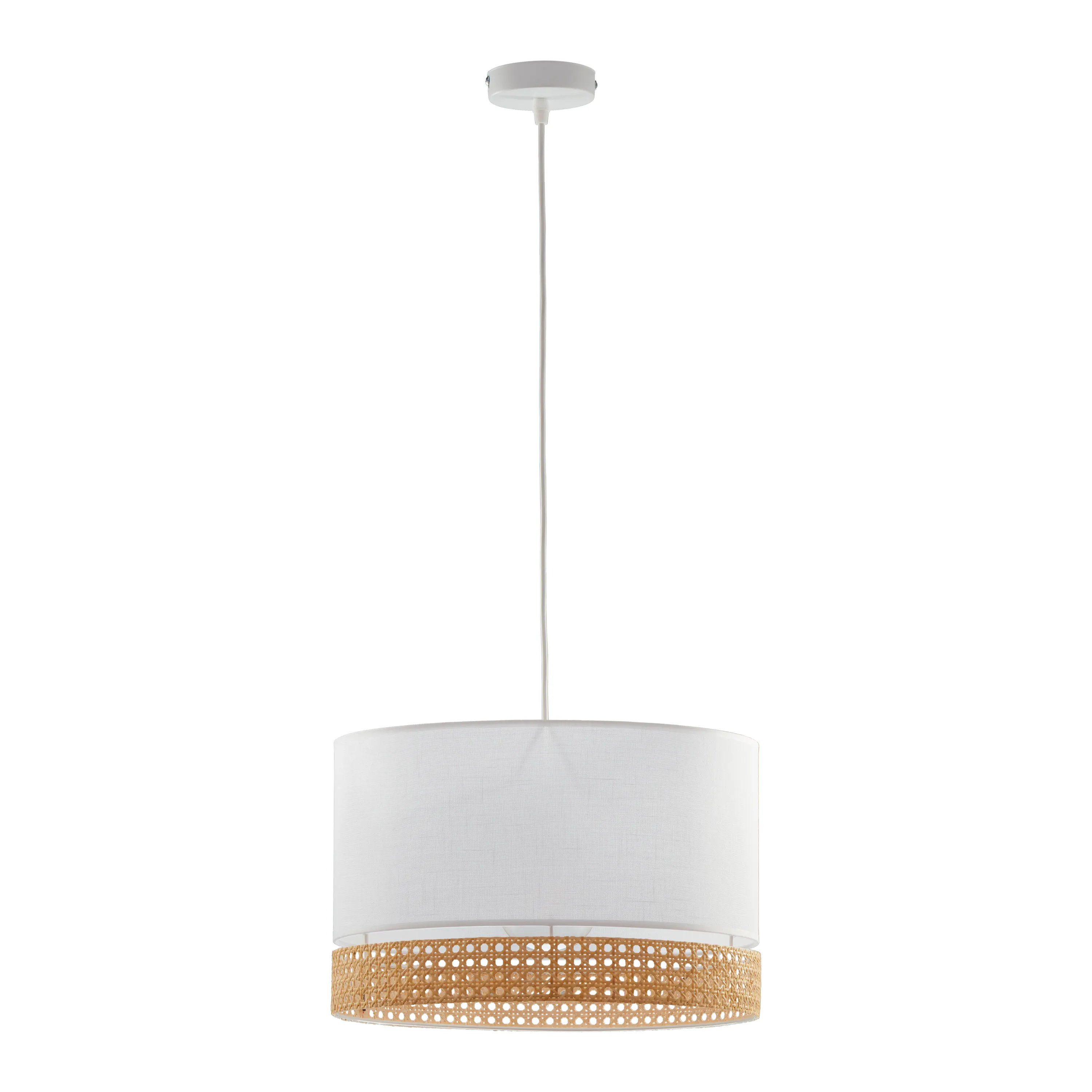 Lampa wisząca PAGLIA biała z brązowym elementem z plecionki 170x38cm