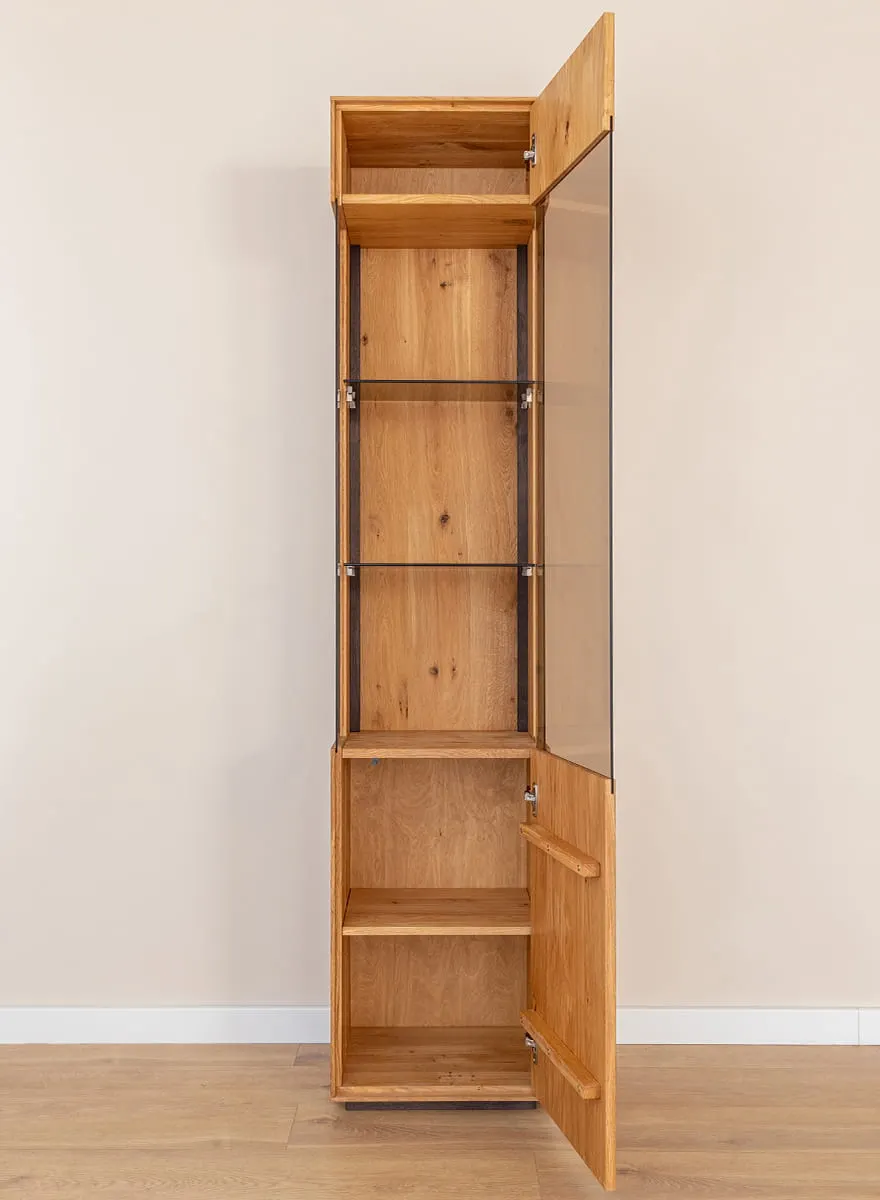 Witryna wąska dębowa COLLODI prawa z oświetleniem - dąb olejowany - ZICOL01P