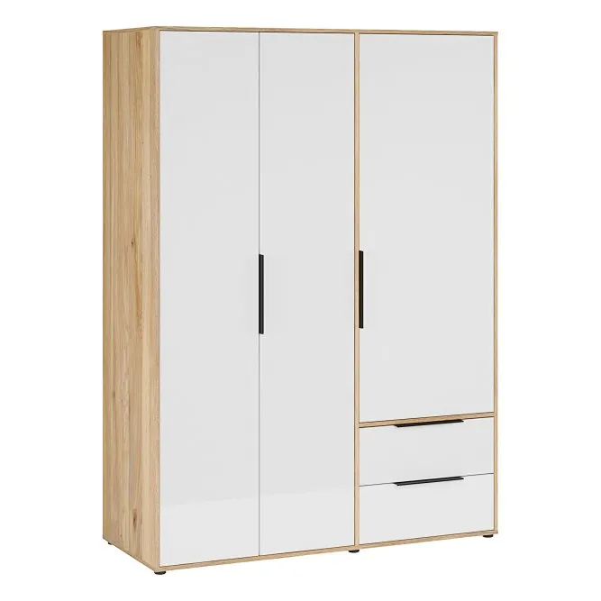 Szafa 3-drzwiowa ORKNEY z 2 szufladami 144 cm dąb mauvella biały