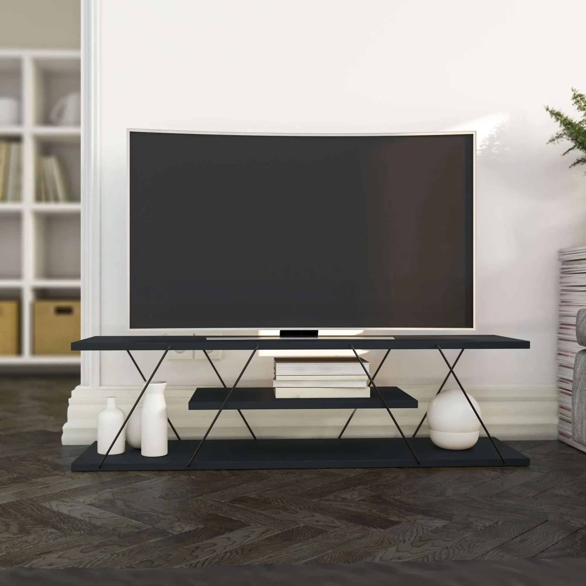 Stolik RTV z półką CANAZ V2 120 cm antracyt czarny — zdjęcie 4