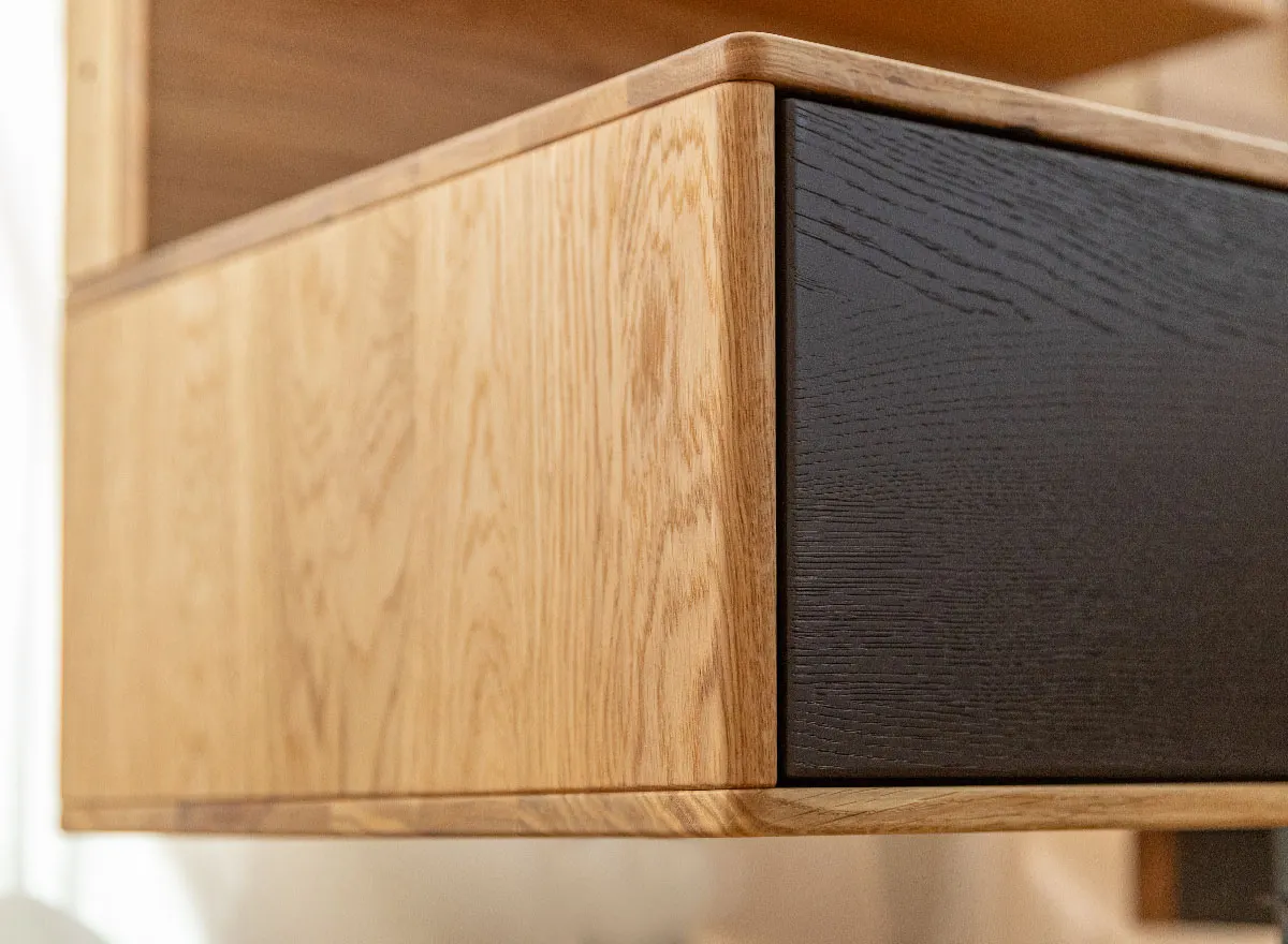 Szafka nocna dębowa wisząca z 1 szufladą SORA Dębowy Sen dąb olejowany grafit - ZINAK4_F