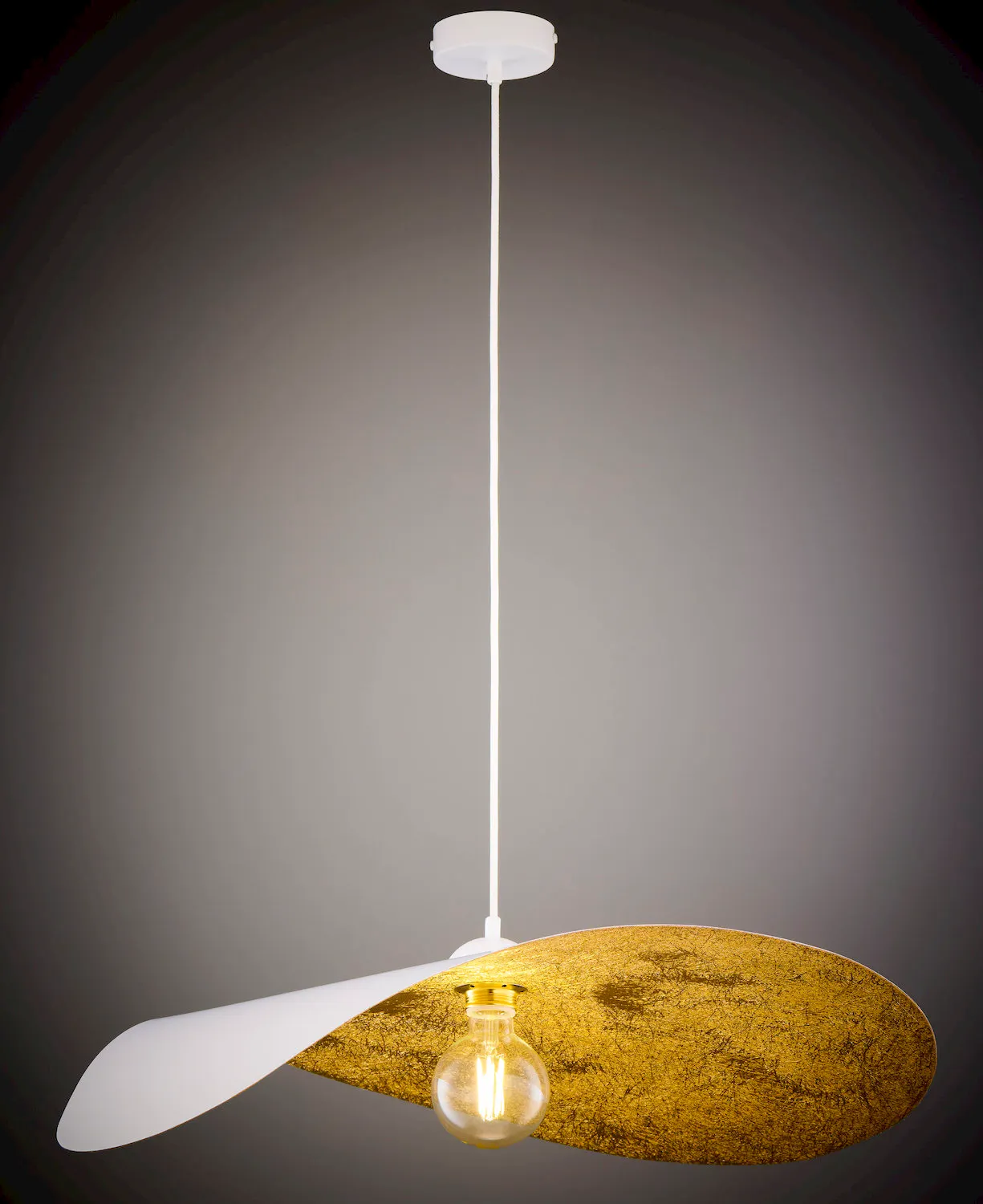 image lamp, pendant, hanging light, glass bulb, złota osłona