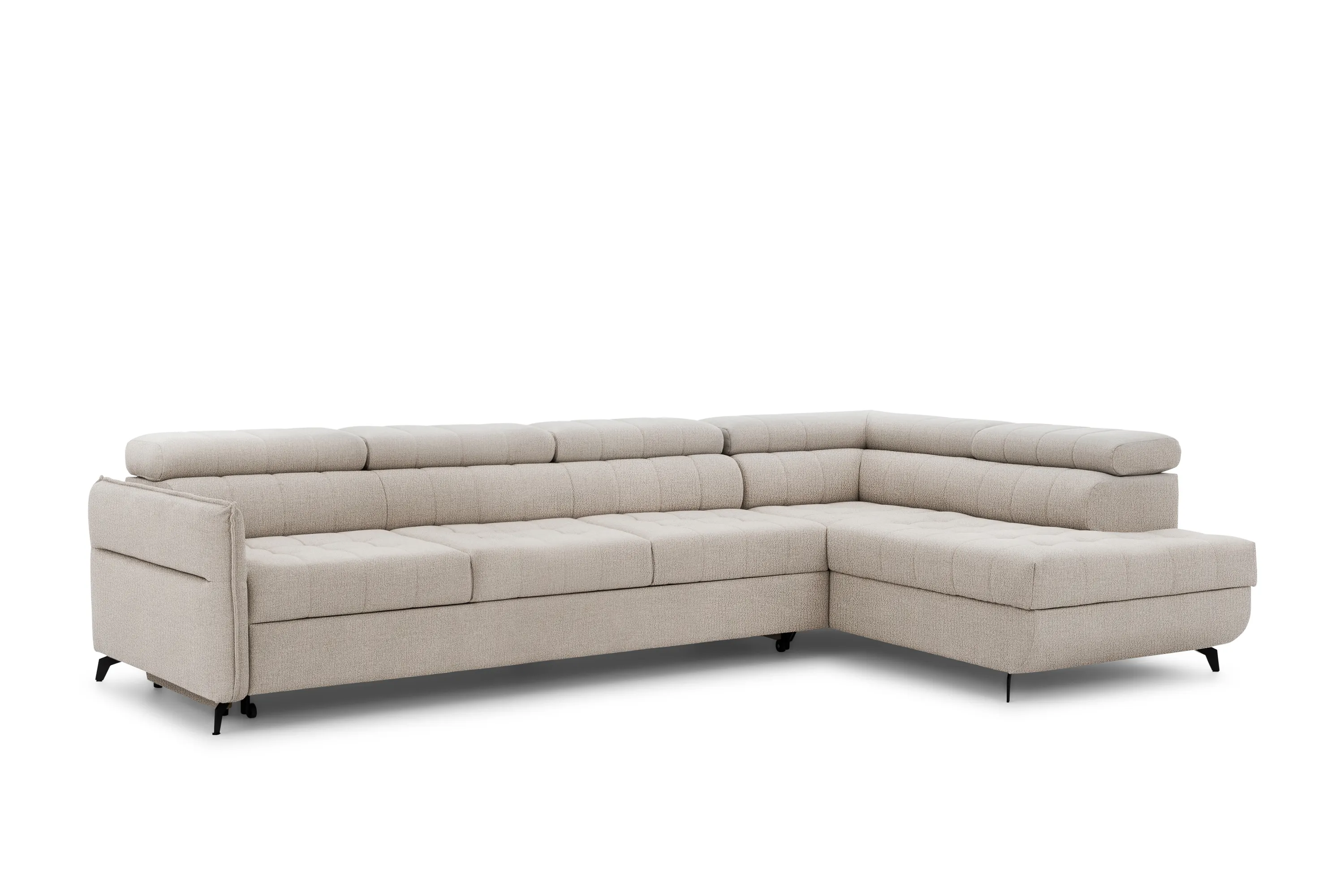 Narożnik prawostronny ELARIAS MAXI regulacja zagłówka i podłokietników tkanina Perfect harmony 07 beżowy Kanapa, Meble