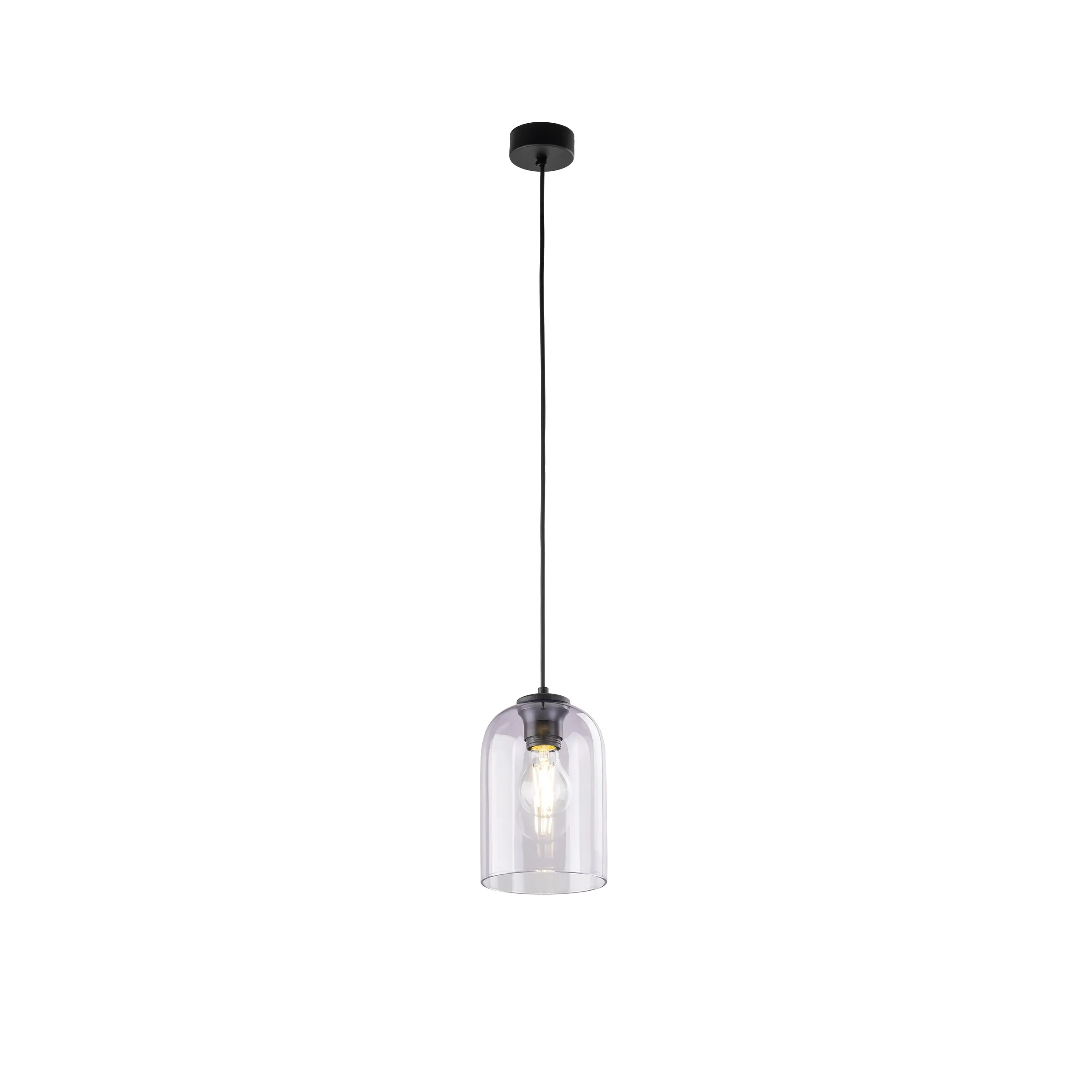 Lampa wisząca MOLLY czarna z fioletowym transparentnym szklanym kloszem 160x14cm - TK_10299