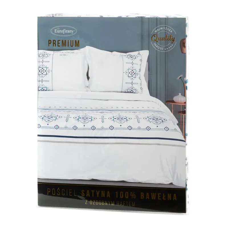 KOMPLET POŚCIELI SATYNOWEJ HAFT 160 X 200 CM BIAŁY WZÓR - EU_449104