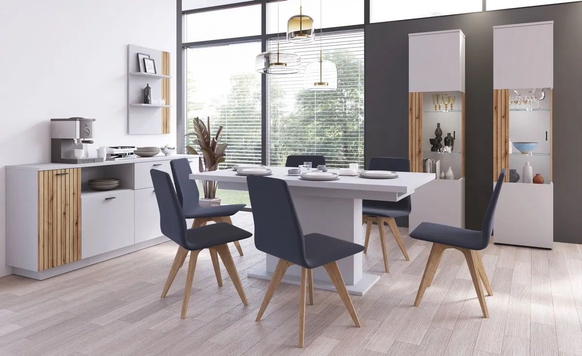 Komoda 4-drzwiowa z 1 szufladą ALVERNO ALVK03 Szary, Dąb Coast Evoke, Nadruk - 6000000013234