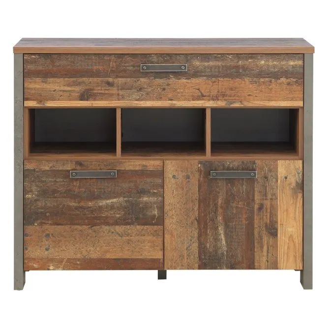 Komoda CLIF 2-drzwiowa z szufladą i wnękami - old wood vintage, beton - CLFK223-C546