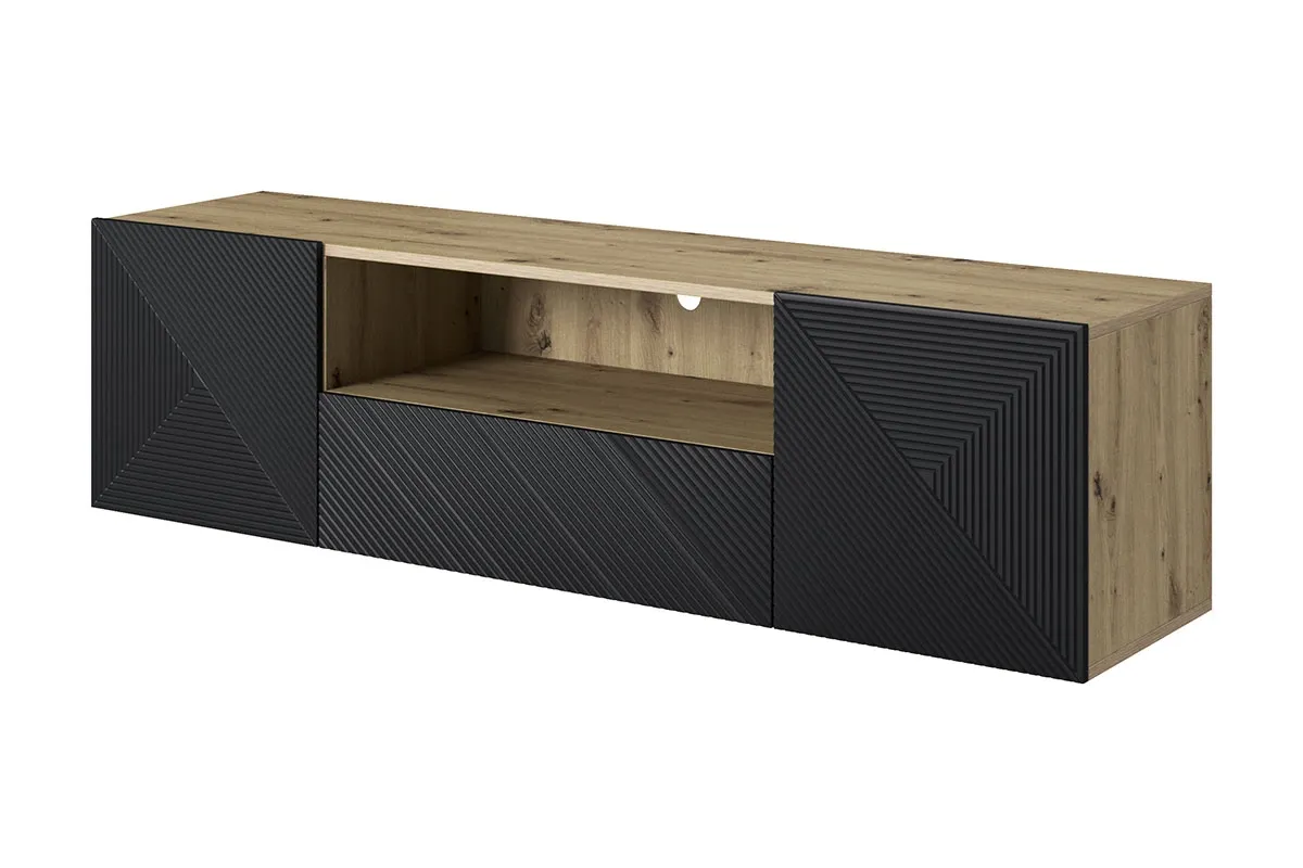 Szafka RTV ASHA 167 - czarny mat -dąb artisan - ryflowany front - wisząca