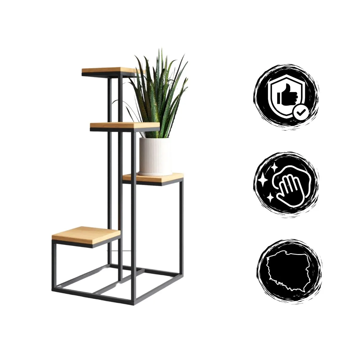 Kwietnik stojący 4-poziomowy LE MANS M metal drewno czarny naturalny - LD_TZ000047