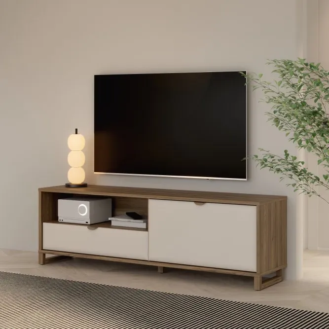 Szafka RTV MAREDA P z szufladą i klapą - dąb valencia, piaskowy - MAQT121R-M966