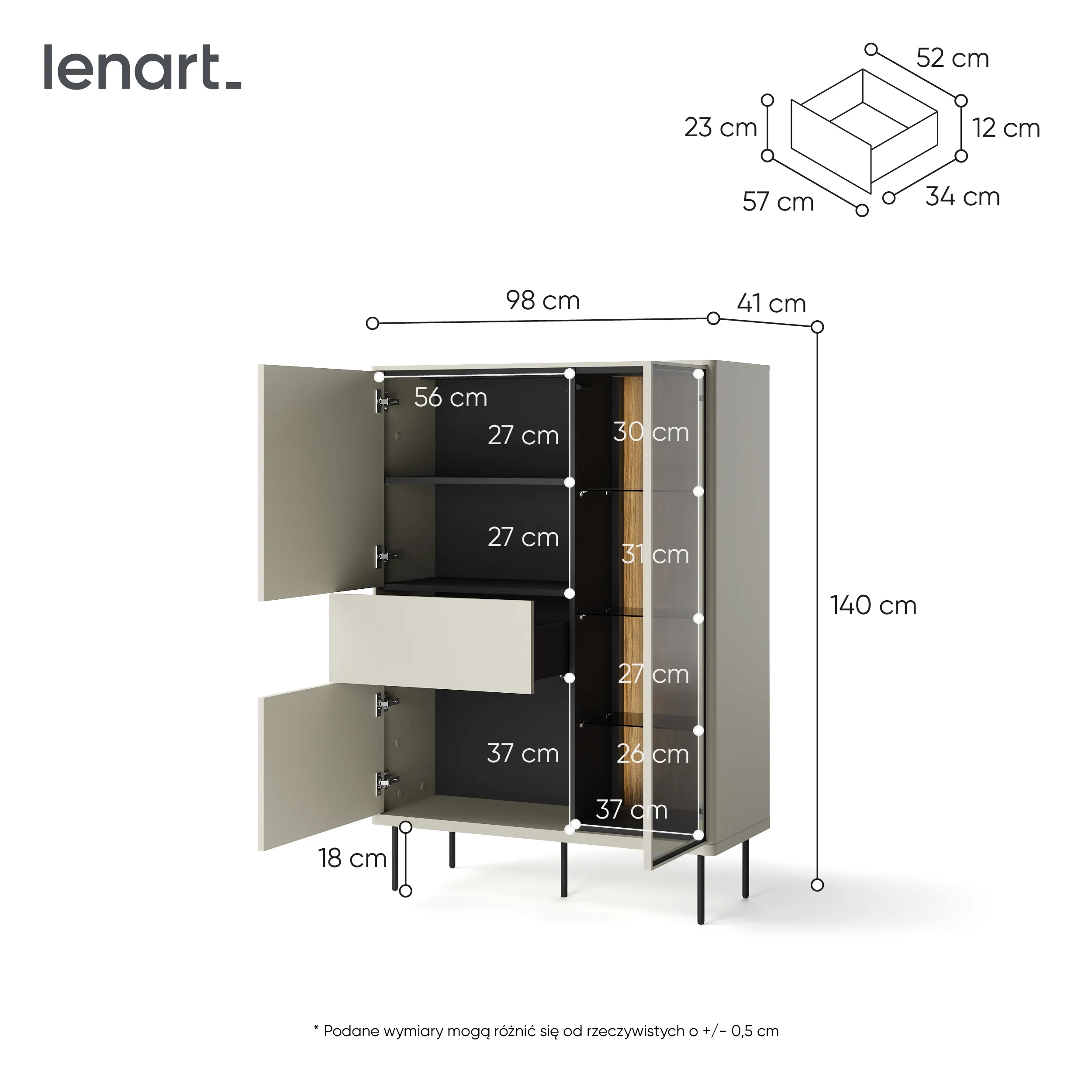 Niska witryna LED Epiro EP-01 kaszmir/dąb ciemny - EP1KDC