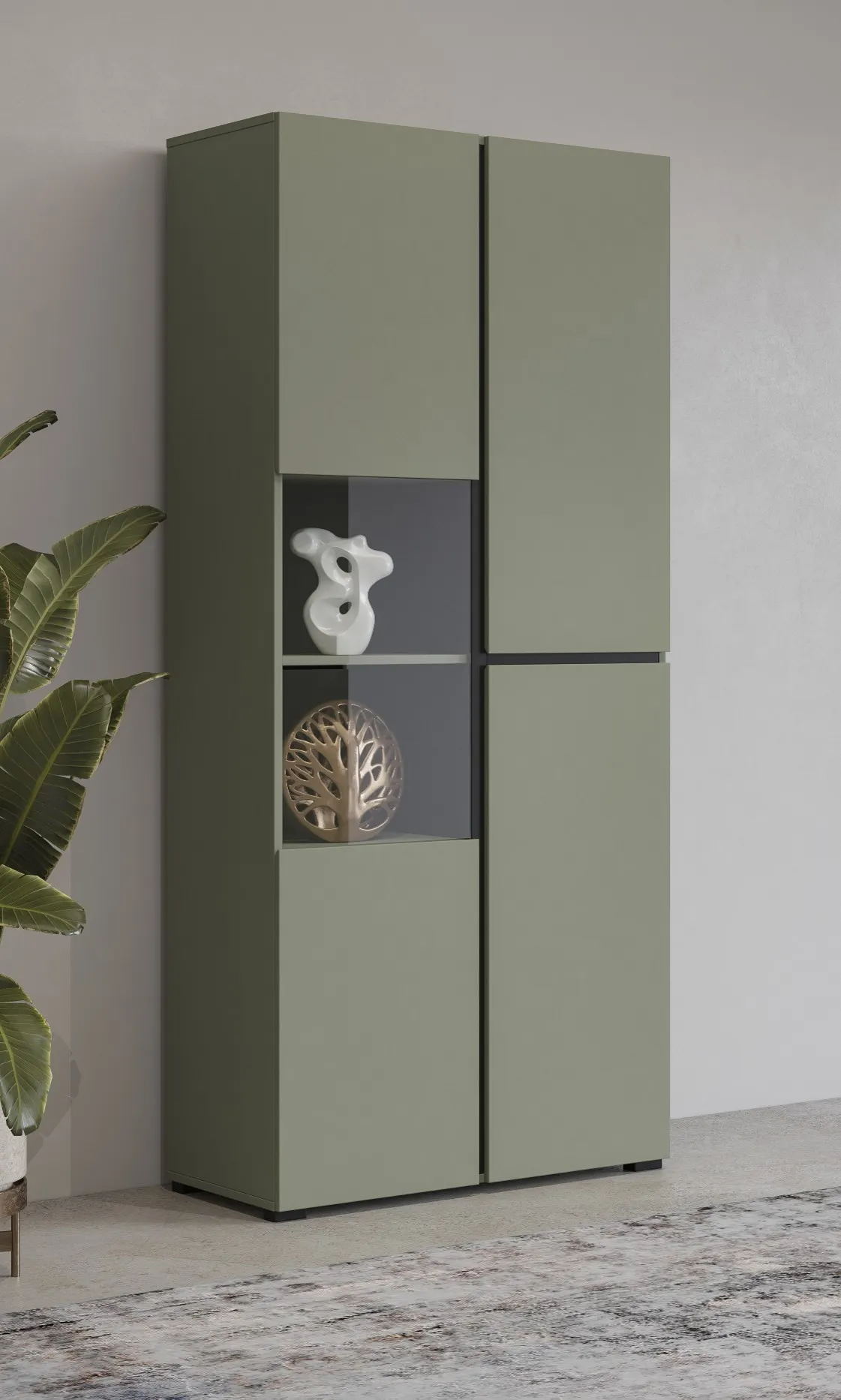 Witryna 3-drzwiowa szklana CROSS 80x183 zielona - 24GWMY12