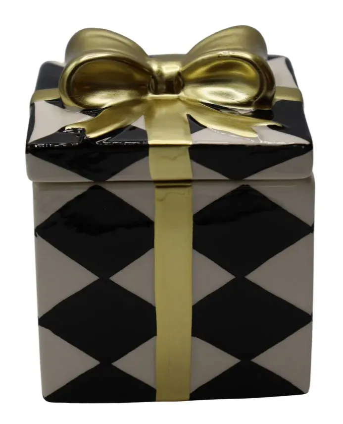 PUZDERKO CERAMICZNE PREZENT W BIAŁO-CZARNE ROMBY MAŁY ewax_87948