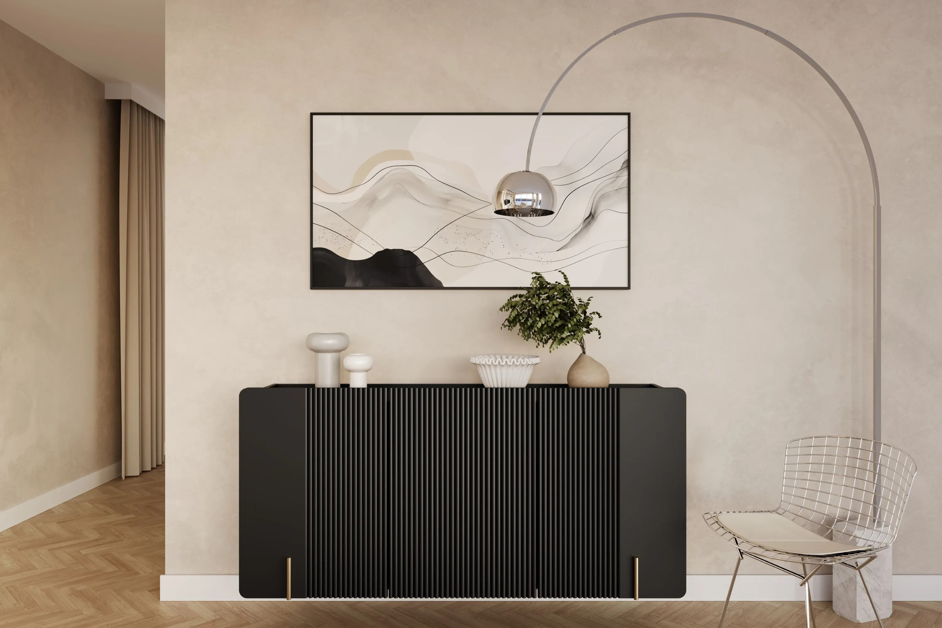 Komoda wisząca 3-drzwiowa MALMI 150cm - czarny - złoty - B_166976