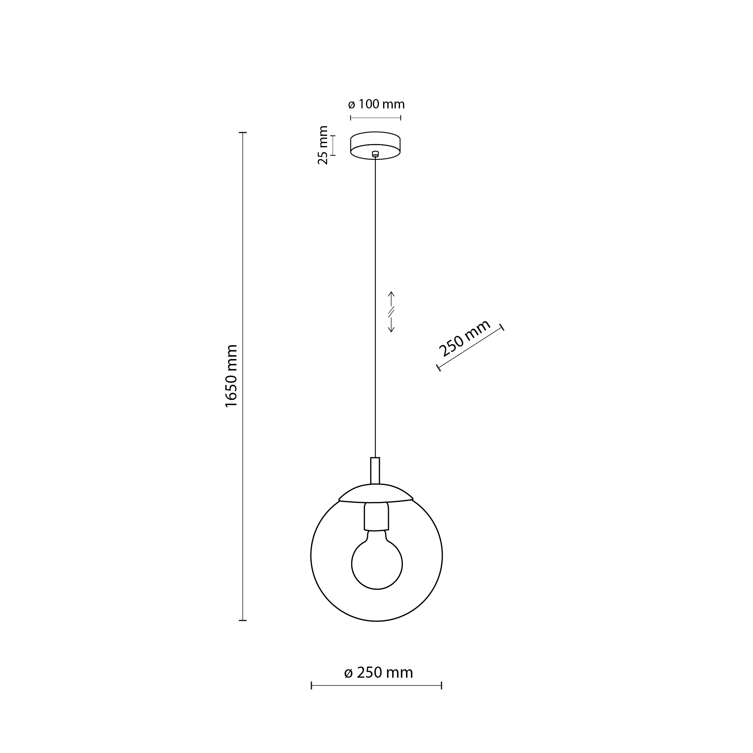 Lampa wisząca ESME czarna z transparentnym szklanym okrągłym kloszem 170x25cm - TK_3266