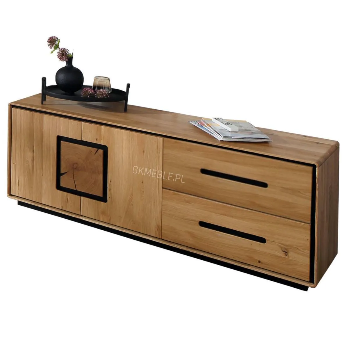 Szafka rtv dębowa MELLOW 145x54 z 2 szufladami i szafką Szafka rtv dębowa MELLOW 145x54 z 2 szufladami i szafką