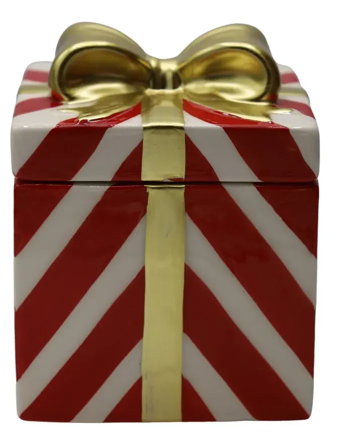 PUZDERKO ceramiczne PREZENT PASKI mały biało-czerwony PUZDERKO ceramiczne PREZENT PASKI mały biało-czerwony