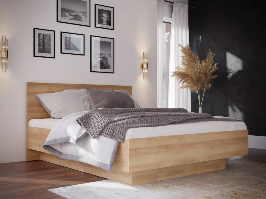 Łóżko 160x200 LENYBELARDO ze stelażem i pojemnikiem dąb riviera - LNBL4162-D85