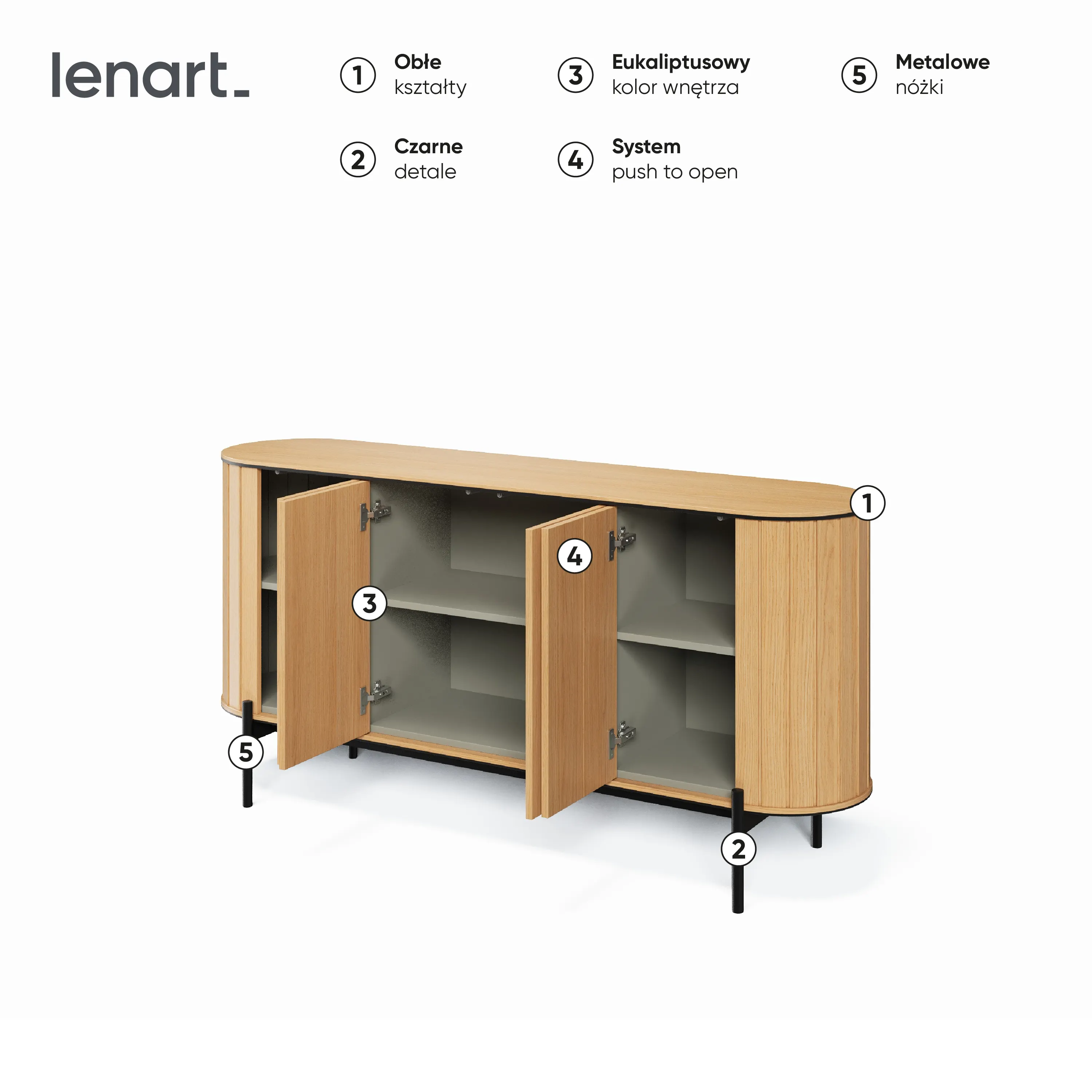 Zaokrąglona komoda 4-drzwiowa Rotto RT-03 168cm dąb vincenza/eukaliptus - RT3DE