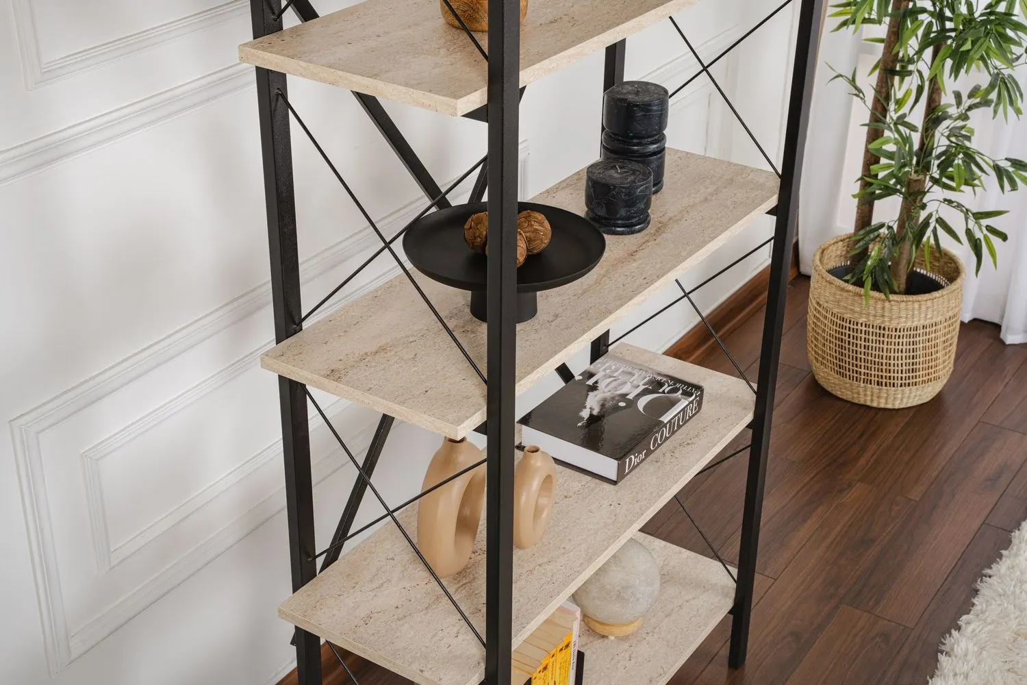 Regał trawertynowy wysoki ELYSIAN 90x180 cm beżowy czarny - ASI_241NRD1336