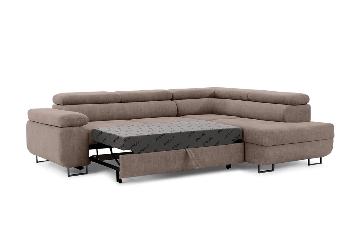 Narożnik prawostronny ANNABELLE L regulowane zagłówki nogi czarne tkanina Vogue 4 brązowy - B_165794