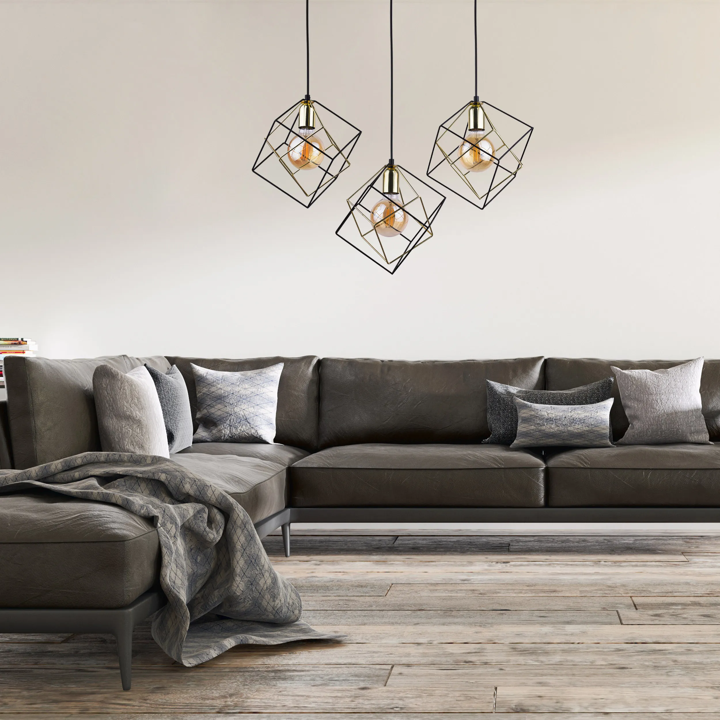 Lampa wisząca ALAMBRE czarna ze złotymi elementami na metalowej listwie 135x84x28cm - TK_2699