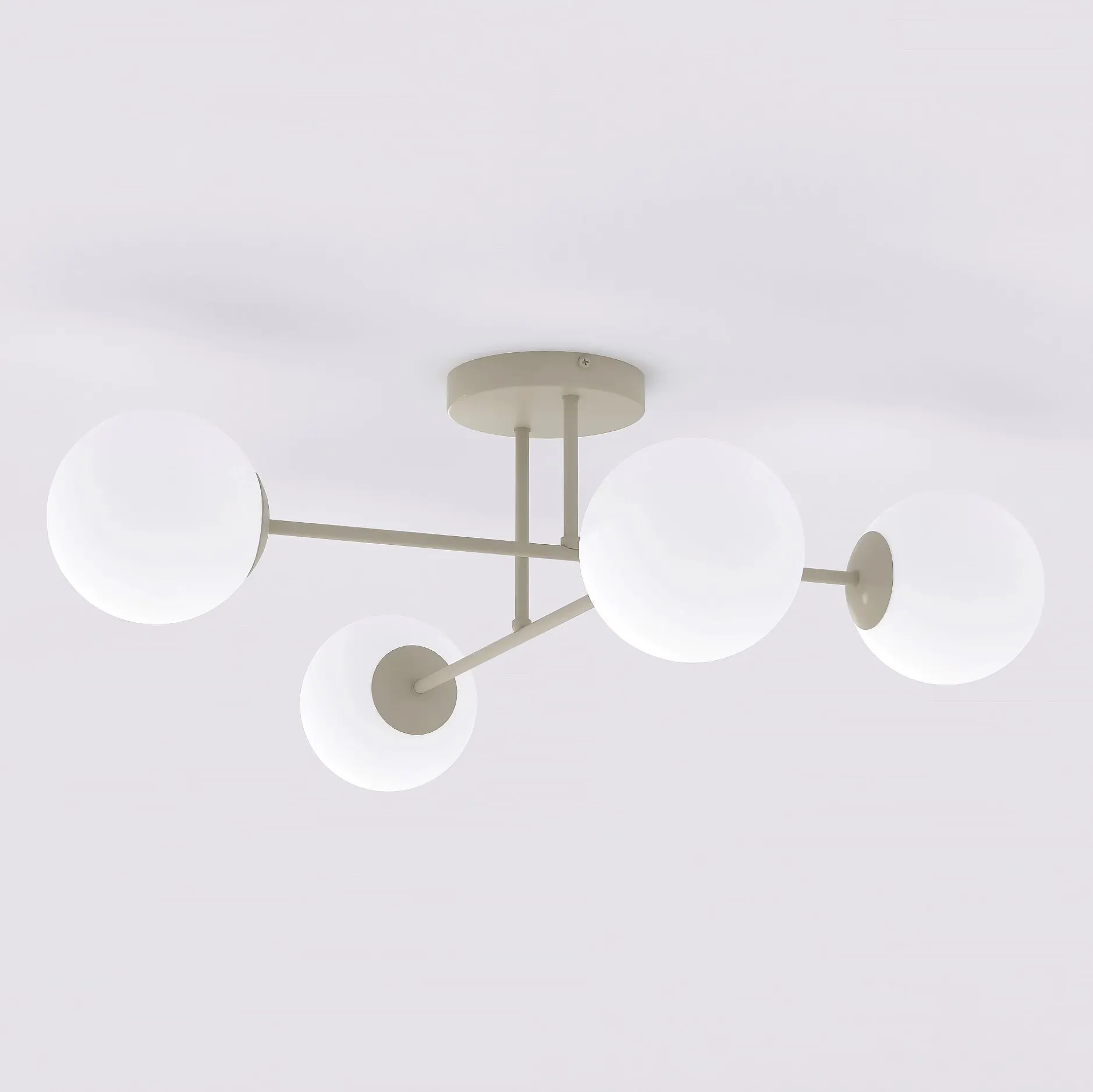 lampa sufitowa, kula, globe light, metalowy stelaż, biała kula