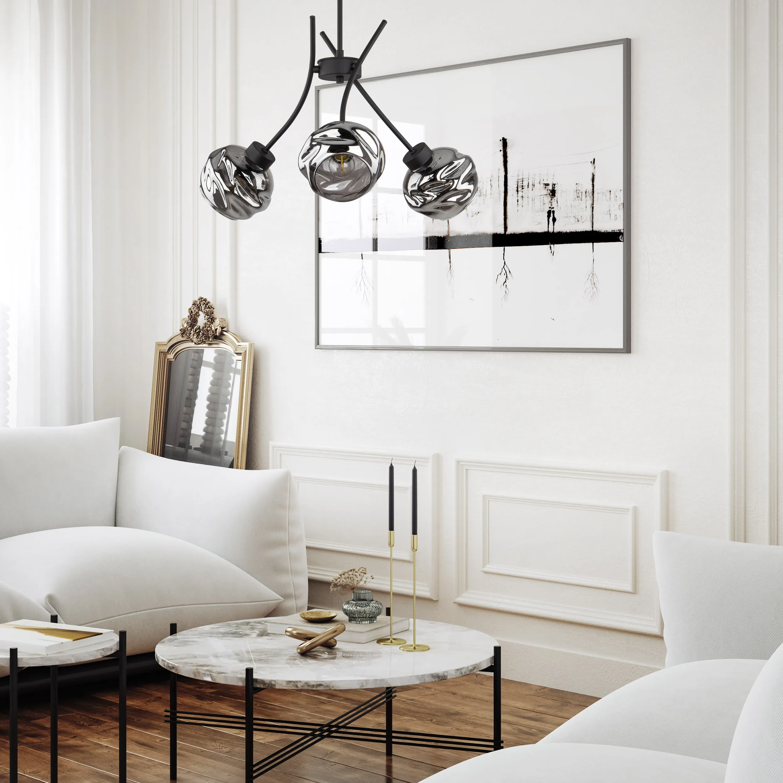 Lampa wisząca ZULIA czarna ze szklanymi przyciemnianymi lustrzanymi kloszami 130x48cm - TK_5748