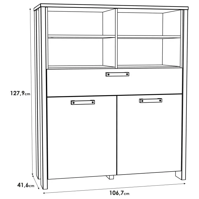 Regał niski CLIF 2-drzwiowy z szufladą - old wood vintage, beton - CLFK321-C546