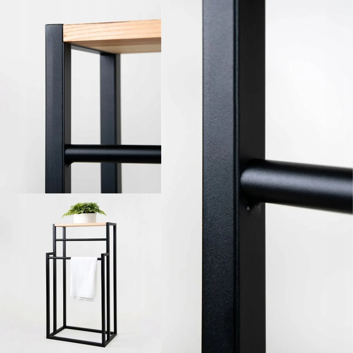 Wieszak na ręczniki metalowy TYLON 46x28x90 czarny naturalny - LD_TZ000383